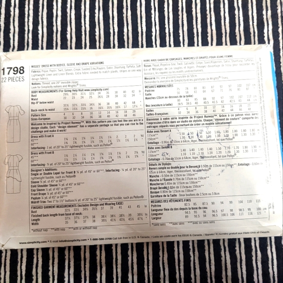 Simplicity 1798 size P5 12,14,16,18,20 dress pattern ONLY - Picture 2 of 3